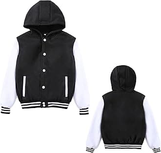 Mowbeat Kids Hooded Baseball Jacket Boys Varsity Jackets Sports Track Coat Top for Girl Outerwear