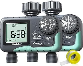 RAINPOINT 2 Zone Sprinkler Timer - 2pcs Water Timer for Garden Hose with Rain Delay/Manual Watering/Automatic Irrigation Controller System - Water Hose Timer Programmable Faucet Timer for Yard Lawn