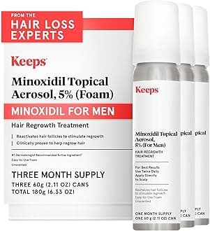 Keeps Extra Strength Minoxidil for Men - 5% Minoxidil Foam Hair Loss & Regrowth Treatment for Thinning & Bald Spots - Clinically Proven Hair Growth Products - Unscented Topical Aerosol Foam