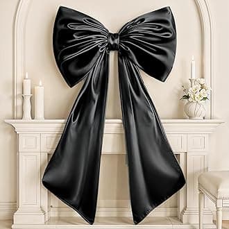 Black Bow Decor, 40 x 24 Inches Large Big Black Bow Party Decorations for Backdrop Birthday Wedding Bride, Huge Satin Ribbon Tie Hanging Wall Decor for Her (Satin, Internal Stability Layer)