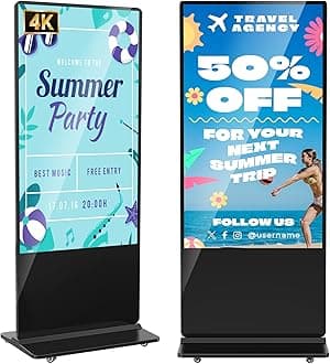 – 65" Digital Signage Display, Freestanding Digital Poster with 4 Wheels, Interactive LCD Kiosks, Commercial Advertising Display Ideal for Retail, Restaurants & Shopping Malls, Black, Non-Touch Screen