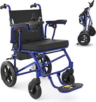 Lightweight Foldable Electric Wheelchairs for Adults, Intelligent Power Wheelchairs Motorized Wheelchair, Airline Approved - 12mi, Blue