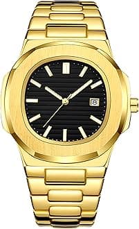 BARAMON Wrist Watches for Men, Nautilus Stainless Steel Quartz Movement Date Luxury Diamond Style Men's Luminous Hands Casual Business Watches