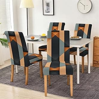 BRIDA® Polyester Spandex Stretchable Floral Geometric Printed Dining Chair Covers Elastic Chair Seat Case Protector, Slipcovers (4 Chair Cover, Camel Geometric)
