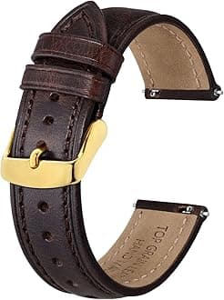 BISONSTRAP Retro Leather Watch Straps for Men, Oil Waxed Calfskin Replacement Band, Quick Release, Band Width 18mm 19mm 20mm 22mm