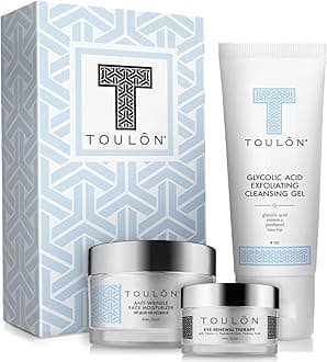 Anti Aging Skin Care Kits for Her or Him Glycolic Acid Face Cleanser / Alpha Hydroxy Face Wash, Glycolic Acid 10% Daily Moisturizer & Eye Cream for Dark Circles. Christmas Gift Set Kit for Women & Men