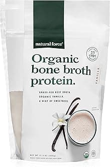 Natural Force - Vanilla Organic Bone Broth Protein Powder, Grass-Fed & Keto Certified, Types I, II & III Collagen, Smooth and Creamy, Perfect for Smoothies & Shakes, 12.3 oz