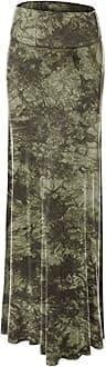Lock and Love Women's Casual High Waist Solid/Tie Dye Fold Over Flowy Long Maxi Skirt