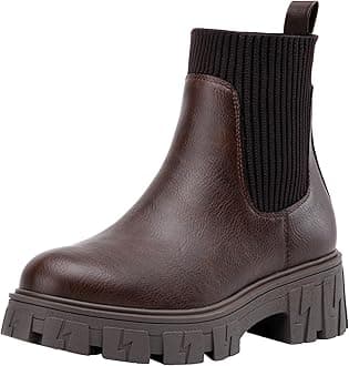 Jeossy Women’s Chelsea Chunky Ankle Boots Elastic Platform Lug Sole Short Pull on Low Heel 9610 Booties