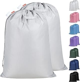 Polecasa Extra Heavy Duty Large Laundry Bag with Sturdy Handles and Drawstring Closure, 2 Pack 28 x 36 inches Durable Storage Bags for Basket, Hamper, College, Dorm, Travel, Silver