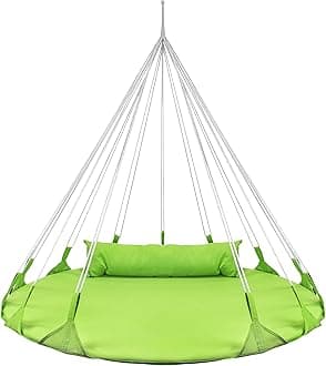 Sorbus 56" Stylish Hanging Swing Nest - Premium Cotton Double Hammock Daybed Saucer Swing Lounger - 264lbs Spinner Swing w/Pillow - Easy Setup Sturdy Tree Swing - for Indoor/Outdoor, Travel - Green