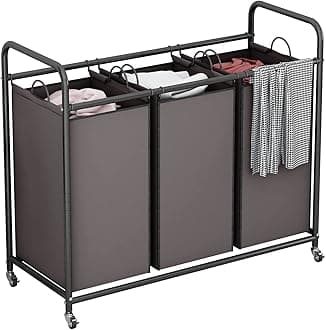 3-Bag Laundry Sorter,Laundry Hamper Cart with Heavy Duty Rolling Lockable Wheels and Removable Bags (Brown)