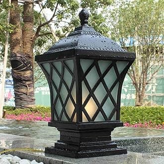 Outdoor Column Lights, 18.9″ Modern Column Lamp IP54 Waterproof Glass Post Light Outdoor E26 Aluminum Fence Post Light Fixtures for Villa Garden Park Lighting Black Pillar Lights