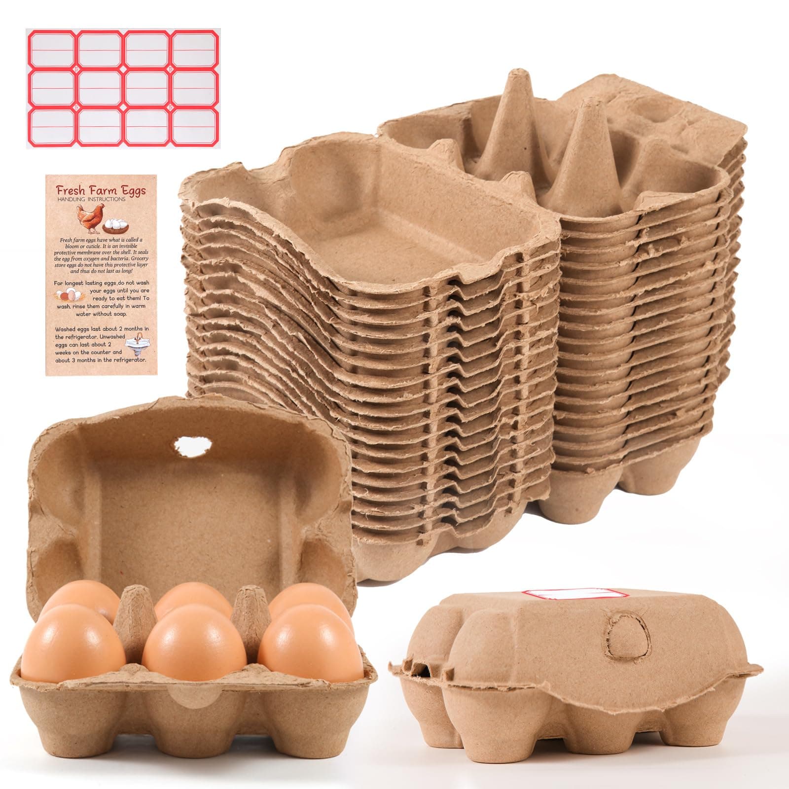 40 Pack Half Dozen Egg Cartons Bulk 6 Count, Empty Natural Paper Pulp Egg Cartons Reusable, Strong Sturdy Design Made from Natural Cardboard.