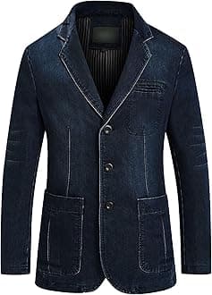 Mens Three Button Denim Suit Jacket Slim Fit Autumn Blazer Sport Coat Lapel Vintage Jean Suits Jackets