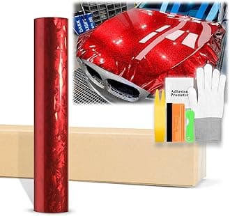 60"x96" (5FTx8FT) Gloss Red 24K Chopped Forged Carbon Fiber Textured Vinyl Wrap Auto Car Sticker Decal Sticker Film Sheet Bubble Free Air Release Technology with Tool Kit