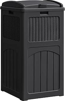 33 Gallon Resin Outdoor Trash Can with Lid, Hideaway Waterproof Patio Garbage Bin, Black
