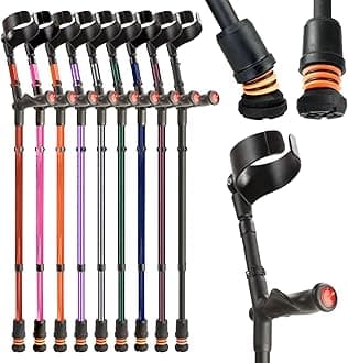 Flexyfoot Shock Absorbing Comfy Grip Double Adjustable Crutch – Improves Safety, Improves Grip, Reduces Shocks & Jarring – Left Handed - Black