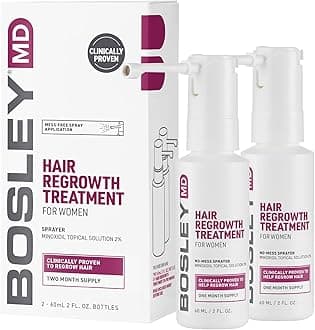 BosleyMD Minoxidil Woman Spray, Thinning Treatment/Hairspray for Hair Loss and Hair Regrowth, Topical Solution, No Mess Sprayer, 2-month Supply