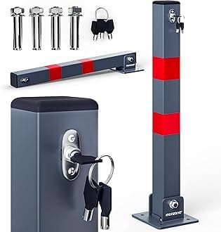 DEUBA® Car Security Barrier for Driveways | Telescopic Parking Space Bollard | Retracts Down to 7.5cm | 3 Keys | Pre-Drilled Base Plate, Reflective Strips