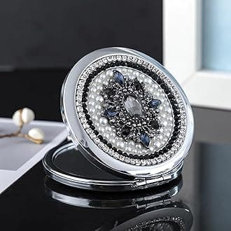 Compact Mirror - 1x/2x Magnification Pocket Mirror for Women - 3" Cute Small Travel Makeup Mirror (Vintage)