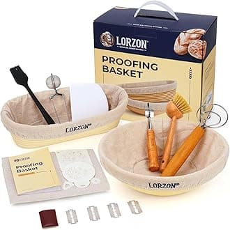 Banneton Bread Proofing Baskets Set of 2, 11" Round & 12" Oval Sourdough Proofing Baskets with Sourdough Bread Baking Supplies, Complete Bread Making Kit (Plastic)