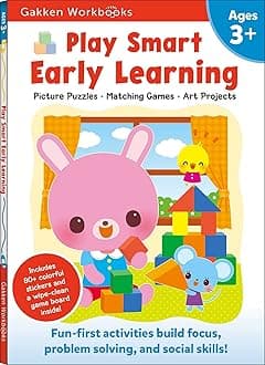 Play Smart Early Learning Age 3+: Preschool Activity Workbook with Stickers for Toddlers Ages 3, 4, 5: Learn Essential First Skills: Tracing, Coloring, Shapes (Full Color Pages)
