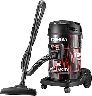 Drum Type Vacuum Cleaner, 20000Pa Suction 1800 Watts 20 Liters Push Handle & Big Wheels Blowing Function, Ideal for Home & Car Interior Cleaning, Red/Black, VC-DR180ABF(R)