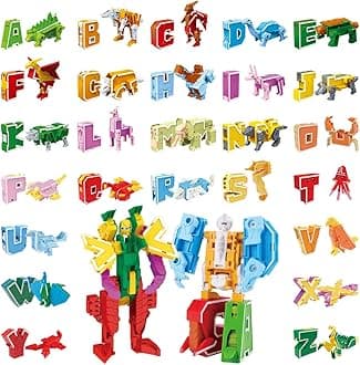 Alphabet Animal Toys for Kids, STEM ABC Learning Alphabots Transforming Toys Classroom Teaching Alpha Bots Toy for Kids 4-6 Toddlers - 26 Pieces