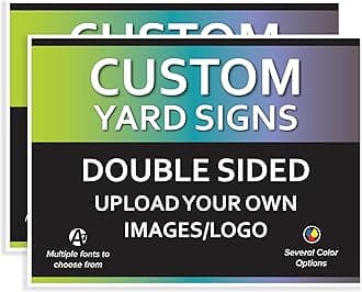 VSE | Custom UV Printed Made-To-Order Plastic Yard Signs | 24x18 inch | Upload Your Image or Artwork | Add Your Own Text | Choose from Multiple Background and Font Colors | Add H-Stakes (5)