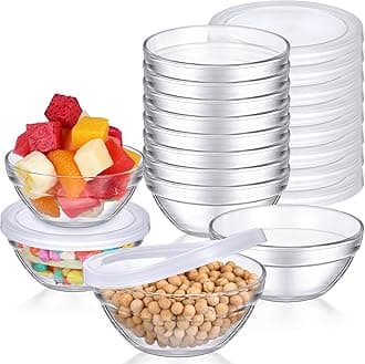 Tioncy 12 Pack Small Glass Bowls with lids 4 Inch Mini Dipping Bowls Pinch Sauce Containers for Party Serving Spices Ketchup Snacks BBQ Dessert