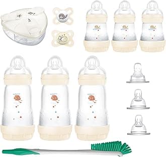 Baby’s First Gift Set, 0+ Months, 5oz and 9oz Anti-Colic Bottles with Self-Sterilization, SkinSoft Silicone and Pacifiers, Dishwasher Safe Formula Dispenser and Bottle Brush, Unisex