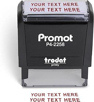 Promot Self Inking 2 Line Custom Stamp - Personalized Name Stamp for Office, Teacher, Address & Business Label Stamp - Choose Font, Ink Color, Pad, for Personal & Professional Use - Large