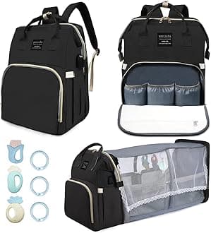 Diaper Bag with Changing Station, Baby Diaper Bag with USB Charging Port, Multi-functional Waterproof Travel Essentials Diaper Bag Backpack for Boys & Girls, Black