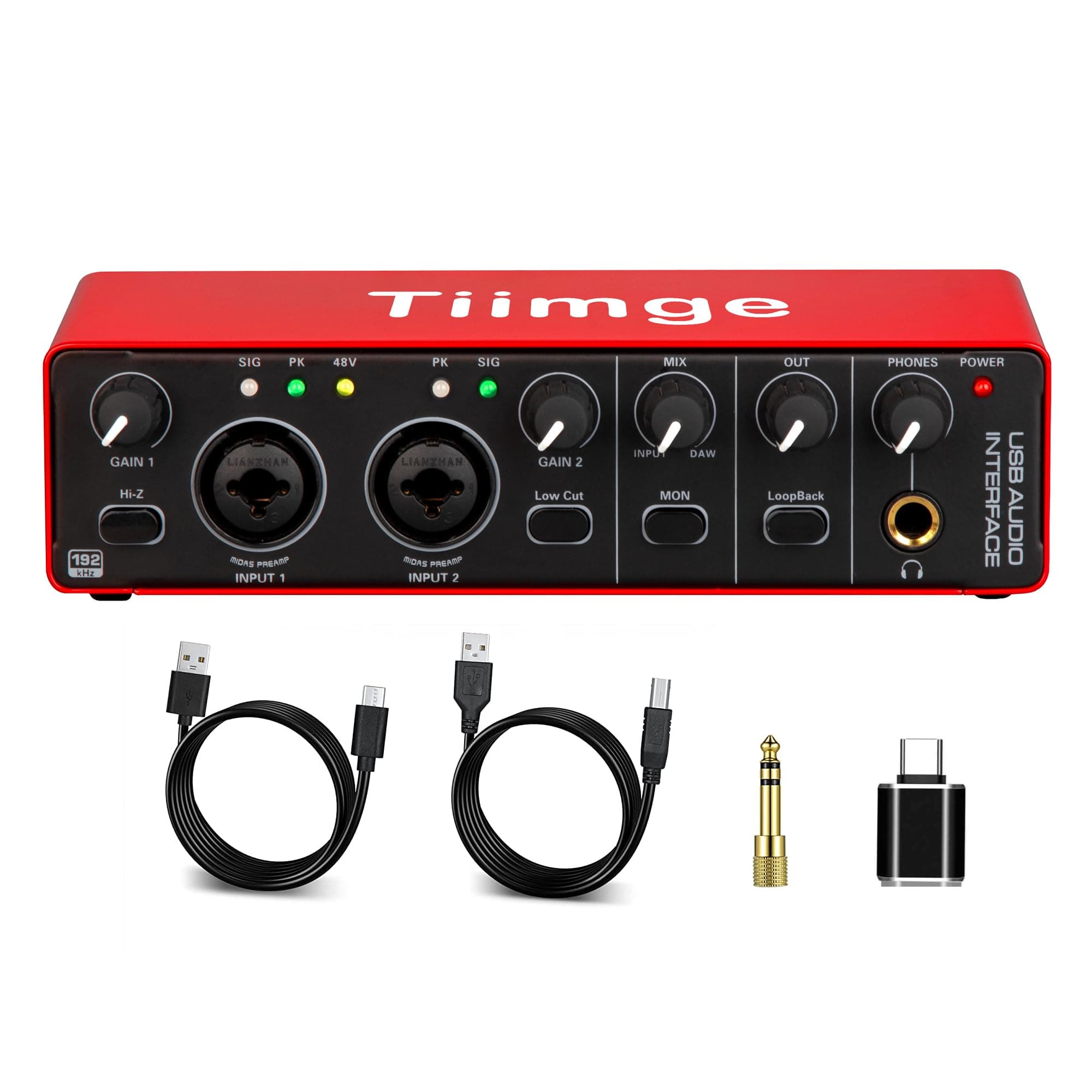 2x2 USB Audio Interface for PC, with 48V Phantom Power, 24Bit/192kHz High-Fidelity, Mic Preamplifier XLR/TSR/TS Ports, Compatible for Guitarist, Vocalist, Podcaster or Producer