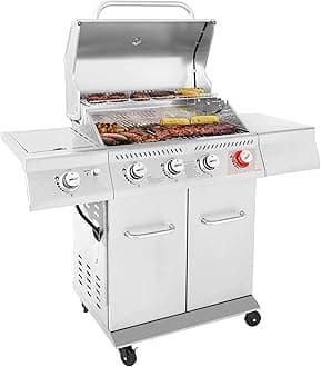 Royal Gourmet GA4402S 4-Burner Propane Gas Grill with Side Burner & Warming Rack, Stainless Steel Gas Grill with 54,000 BTUs Output for Barbecue Grilling & Backyard Cooking, Silver