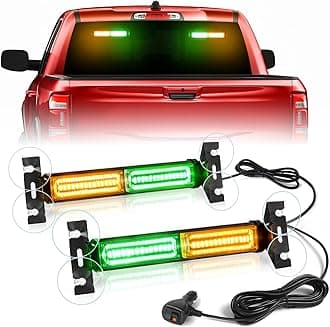 HLauto 1002L Emergency Strobe Traffic Advisor Light Bar: 40 LED Dash Safety Warning Flashing Light, Front/Rear Windshield Visor for Construction Vehicle, Tow/Plow Truck (2x10.7inch, Amber Green)