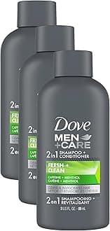 Dove Men+Care Fortifying 2 in 1 Shampoo and Conditioner Fresh and Clean with Caffeine for Normal to Oily Hair Helps Strengthen Thinning Hair 3 oz (Pack of 3)