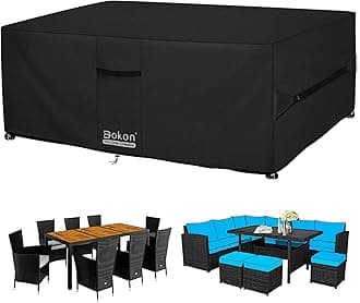 Dokon Garden Furniture Covers Waterproof Upgrade 420D Oxford Fabric Cube Patio Set Cover Weatherproof Winter Outdoor Table and Chair Cover with Air Vents, Multi-size (250x210x90cm)