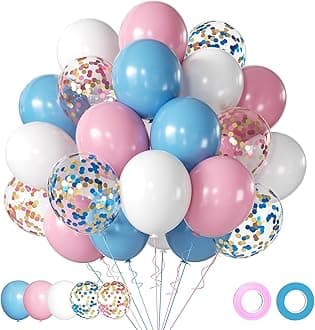 AIOZX Gender Reveal Pink Blue Balloons, 12 inch Pink and Blue Confetti Latex Balloons For Birthday Baby Shower Gender Reveal Party Supplies and Decorations