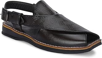 POS Men's Ethnic Synthetic Leather Peshawari Slip On Sandal | Shoes for Wedding|Party|Occasions|Fashion|Stylish|Outdoor|Lightweight|Shoes with TPR Sole