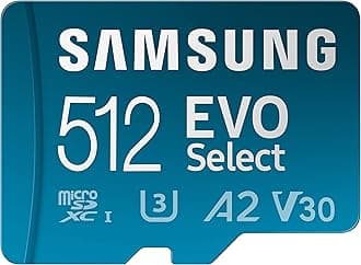 SAMSUNG EVO Select + Adapter 512GB microSDXC 130MB/s Full HD & 4K UHD, UHS-I, U3, A2, V30 (MB-ME512KA/AM)