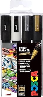 POSCA PC-5M Permanent Marker Paint Pens - Bullet Tip - Use On Virtually any Surface - Set of 4 Mono Colours