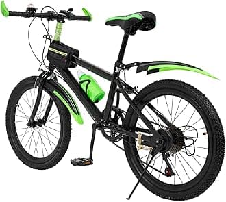 Kids Bike 20 inch Green, 7-Speed Child City Bike with Double Disc Brake, Carbon Steel Kids Mountain Bike, Fashionable Boys Girls Bicycle w/Adjustable Height for 7-13 Years Old Kids