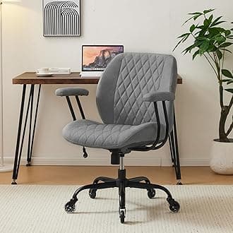 YFO Modern Ergonomic Office Desk Chair, Grey Leather with Lumbar Support, Adjustable Height, Swivel, Armrests, for Office, Gaming, Reading, Relaxing