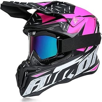 Motocross Helmet with Goggles Dual Sport Motorcycle Full Face Off Road Helmet DOT/ECE Approved MX MTB BMX ATV Off-Road Street Dirt Bike Downhill Enduro Helmet for Adult Men Women Matte Pink,XL