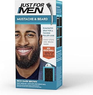 Just For Men Mustache & Beard, Beard Dye for Men with Brush, With Keratin Biotin Aloe and Coconut Oil for Healthy Facial Hair - Rich Dark Brown, M-47, Pack of 1 (Packaging May Vary)