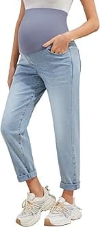 POSHGLAM Women's Maternity Jeans Over Belly Comfy Stretch Boyfriend Jeans Loose Pregnancy Pants, S-XXL