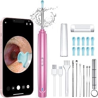Ear Wax Removal Tool, Ear Cleaner with Camera, 1296P HD Camera and 6 LED Lights, Ear Cleaning kit with 10 Ear Pick Tips, Ear Wax Removal Kit for iOS and Android(Light Pink)
