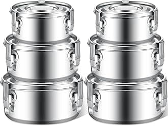 6 Pcs Stainless Steel Food Storage Containers with Lid Bento Lunch Boxes Reusable Metal Flat Canisters for Camping Trips Picnic Snacks Soups Salads Leftovers, 3 Sizes (22oz, 34oz, 54oz)